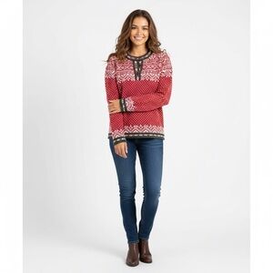 L.L. Bean Cotton Birdseye Pattern Henley Sweater Women's small Red Chunky Knit